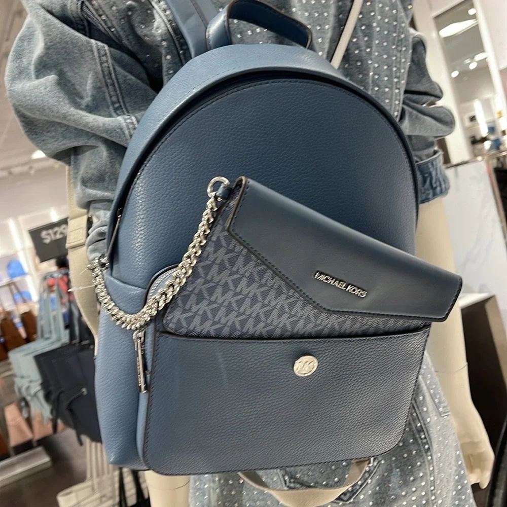 MICHAEL KORS Maisie Medium Pebbled Leather 2-in-1 Backpack Denim NWT
